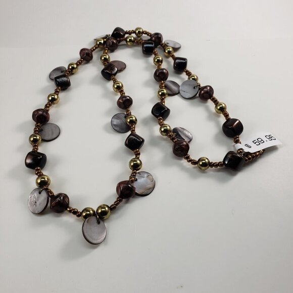 Women's Gold-Tone, Colorful Various Beads sizes & Grey Shell Discs Necklace, 34" - Picture 5 of 6